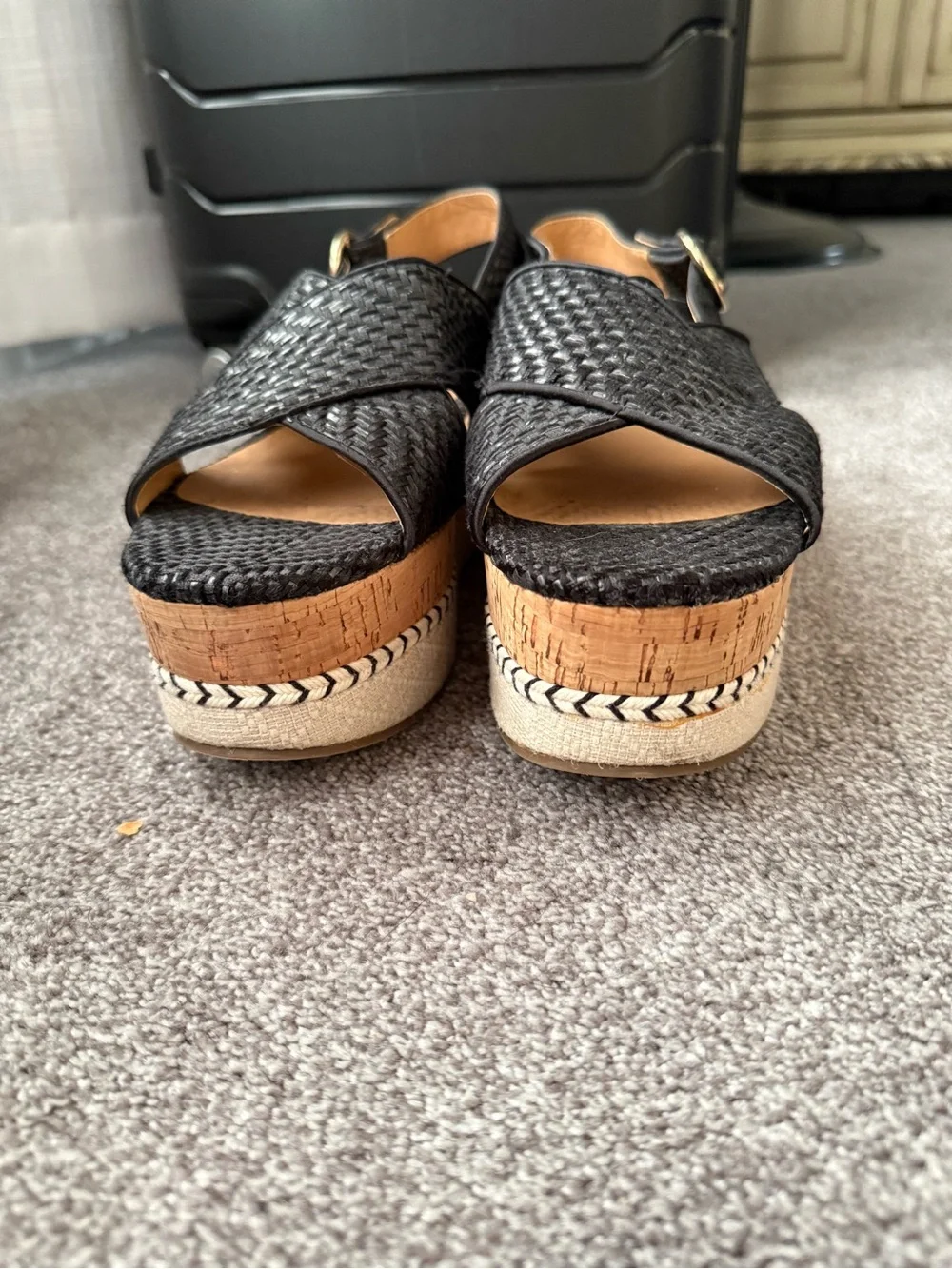 Zara Black Woven Cork Platform Wedges
